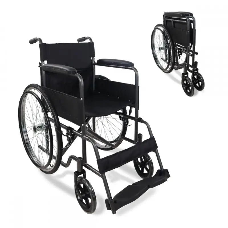 Fauteuil roulant pliant Mobiclinic - Dossier et repose-pieds amovibles - Acier - Grandes roues - 46 cm - Gris - Denver