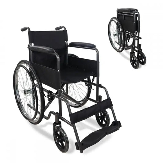 Fauteuil roulant pliant Mobiclinic - Dossier et repose-pieds amovibles - Acier - Grandes roues - 46 cm - Gris - Denver