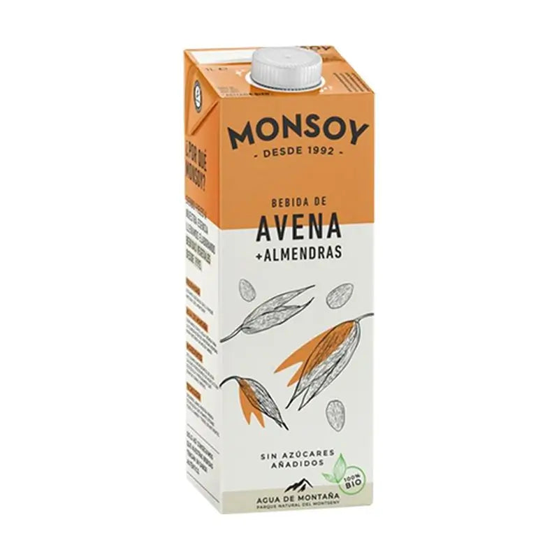 Monsoy Boisson végétale aux amandes avec flocons d'avoine 1Lt 6Ucs.Bio