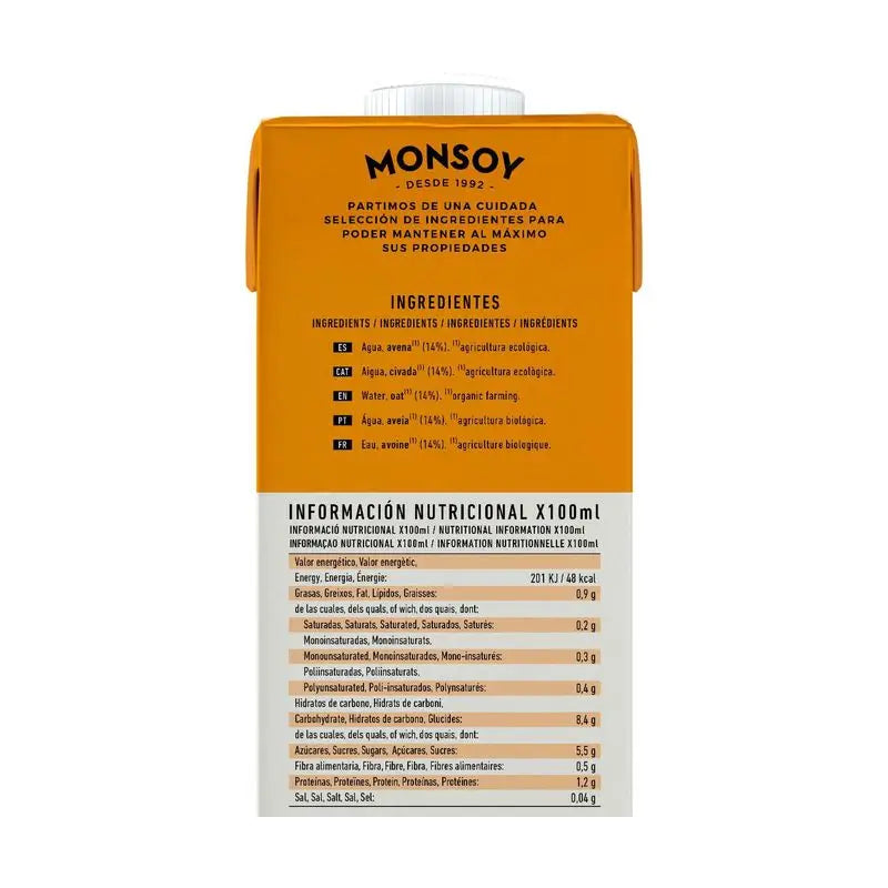 Monsoy Boisson végétale à l'avoine 1Lt 6Pcs Bio