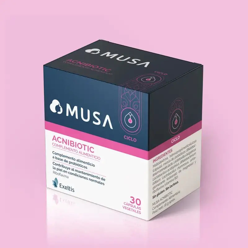 Musa Acnibiotic Complément alimentaire contre l'acné avec probiotiques et riboflavine, 30 gélules