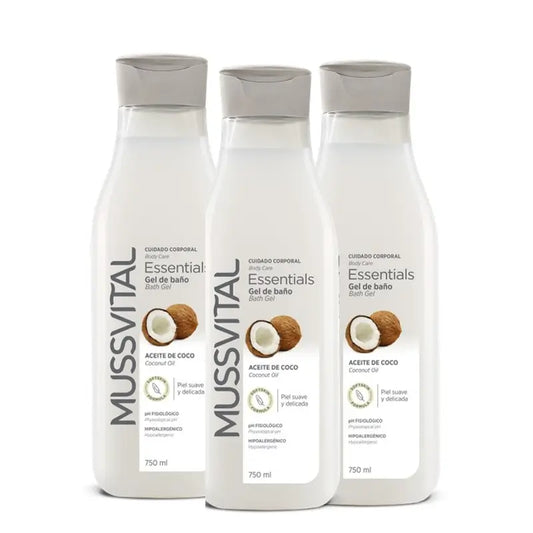 Mussvital Essentials Gel de bain à l'huile de coco, 3x750 ml