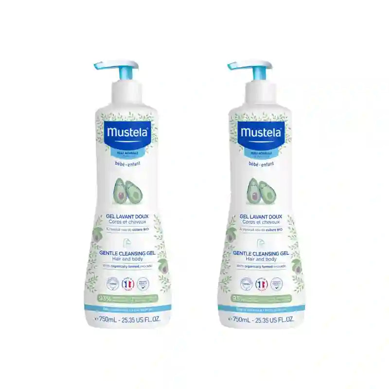 Mustela Gel de Bain Doux à l'Avocat Bio, 2X750 Ml