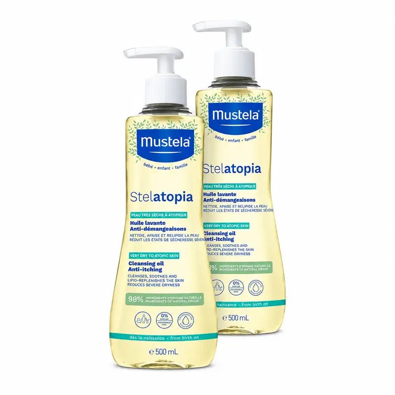 Mustela Stelatopia Huile pour le bain et la douche, paquet de 2 x 500 ml