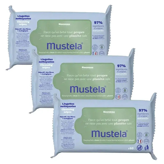 Mustela Lingettes Nettoyantes à l'Avocat Bio , 3 x 60 unités