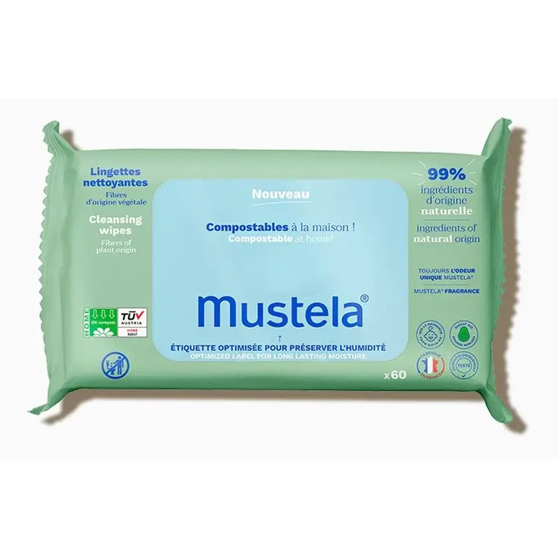 Mustela Lingettes nettoyantes à l'avocat bio, 60 unités