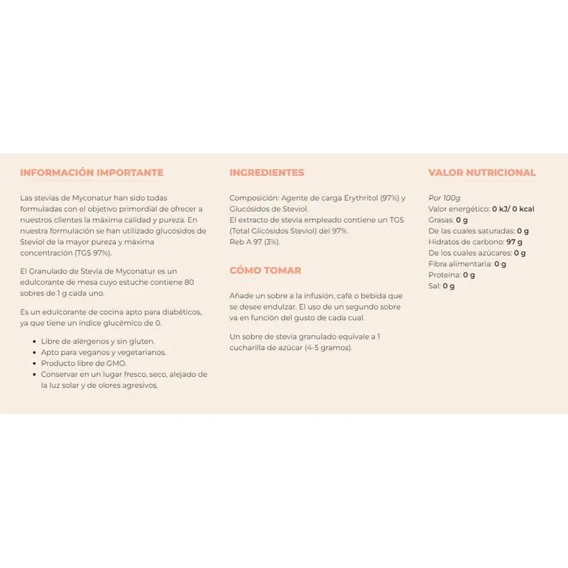Mycofoods Myco Natur Stevia Granulé, 80 sachets