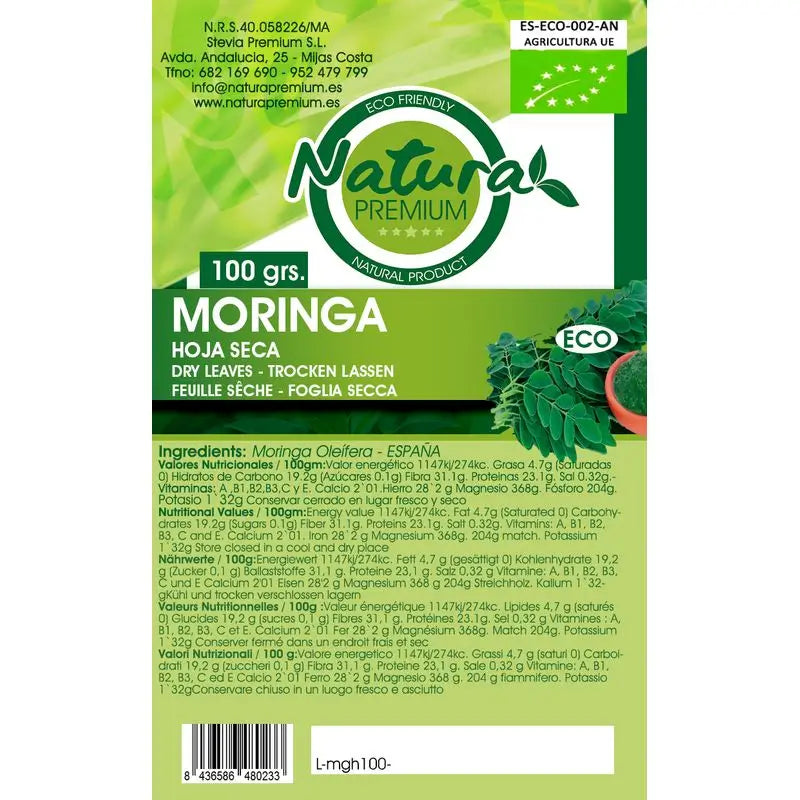 Natura Premium Moringa Feuille Séchée Bio , 100 g