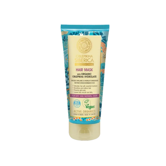 Natura Siberica Masque capillaire à l'hydrolat d'argousier bio Pour cheveux normaux ou secs, hydratation profonde, 200 ml