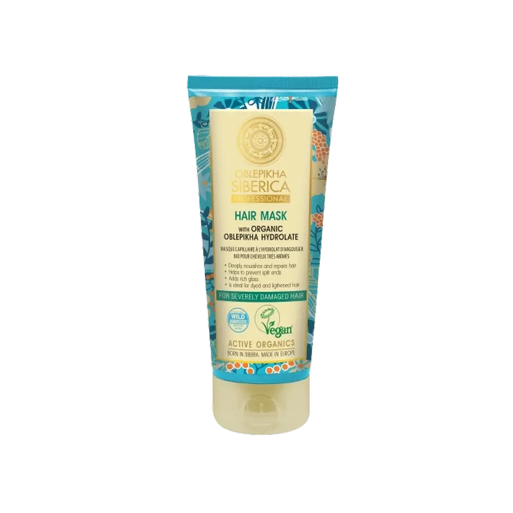 Natura Siberica Masque capillaire à l'hydrolat d'argousier bio pour cheveux gravement abîmés, réparation en profondeur, 200 ml