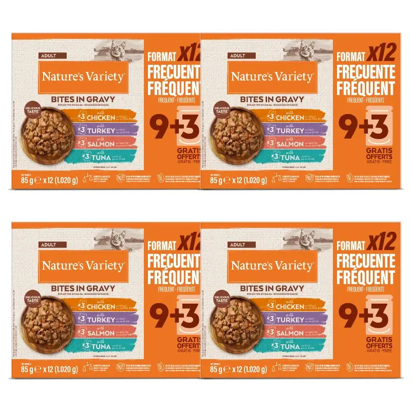 Nature'S Variety - Nourriture humide pour chats, au poulet, au saumon, à la dinde et au thon, lot de 4 x 1,02 kg