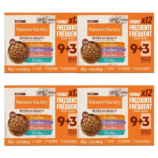 Nature'S Variety - Nourriture humide pour chats, au poulet, au saumon, à la dinde et au thon, lot de 4 x 1,02 kg