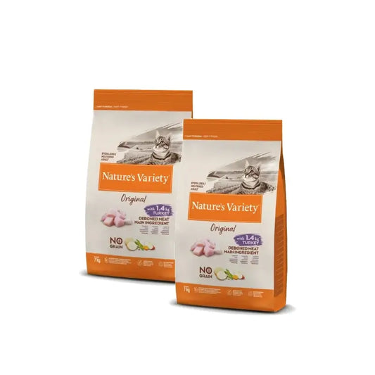 Nature's Variety Original Feline Adult Stérilisé à la dinde - Croquettes pour chats, 7 kg, lot de 2