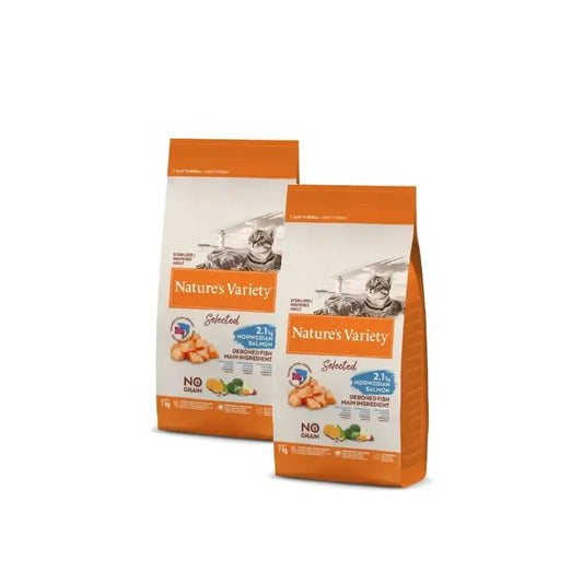 Nature's Variety Selected Feline Adult Stérilisé au saumon, croquettes pour chats, 7 kg, lot de 2