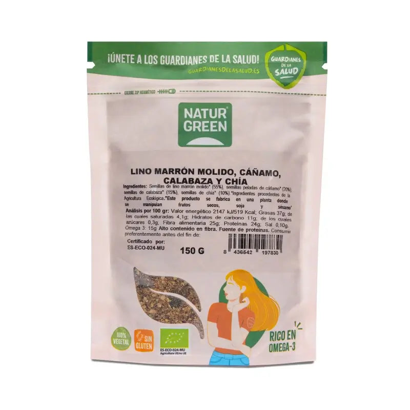 Naturgreen Graines de lin, de chanvre, de citrouille et de chia, 150 g