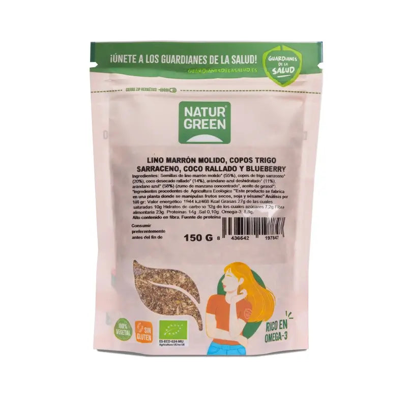 NaturGreen Lin, Sarrasin, Noix de Coco, Myrtille Bio 150 g