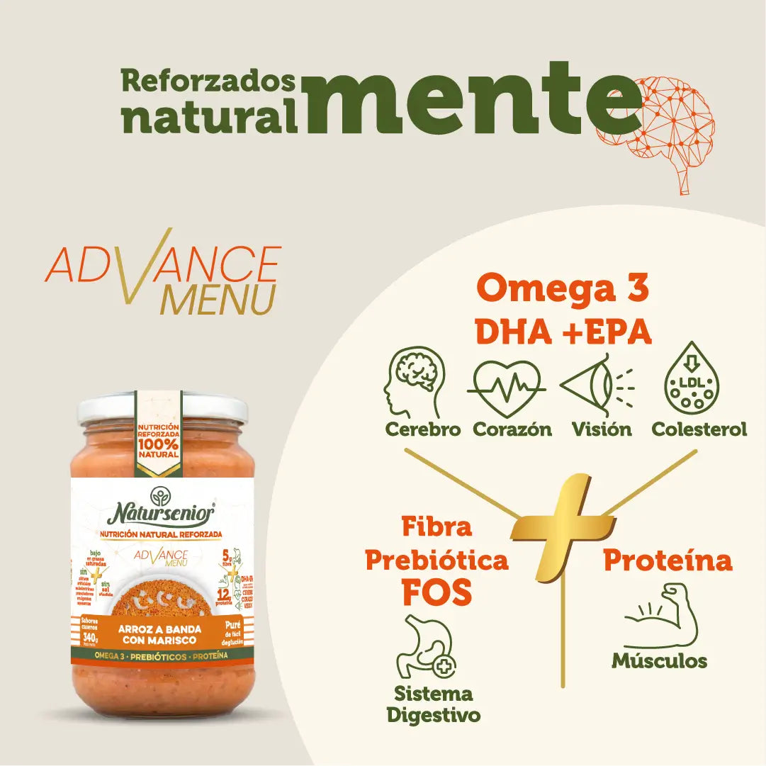 Natursenior Adulte Purée de riz aux fruits de mer avec Oméga 3 Dha+Epa, Prébiotiques et Protéines. 340 gr