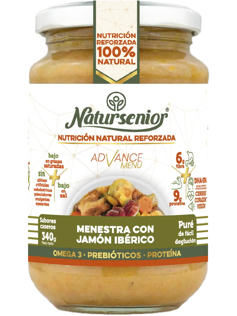 Natursenior Adulte Purée au Jambon Ibérique avec Oméga 3 Dha+Epa, Prébiotiques et Protéines. 340 gr
