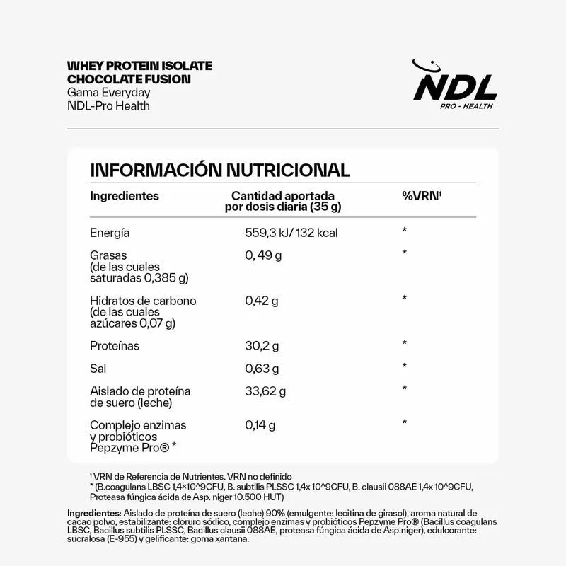 Ndl Pro-Health Whey Protein Isolate - Isolat de protéines, Chocolate Fusion , 500 g
