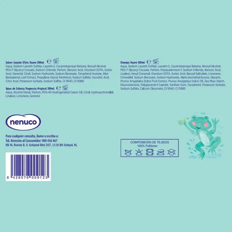 Nenuco Baby Pack Porte-bébé Grenouille, avec Cologne, Savon et Shampoing, 3x200ml