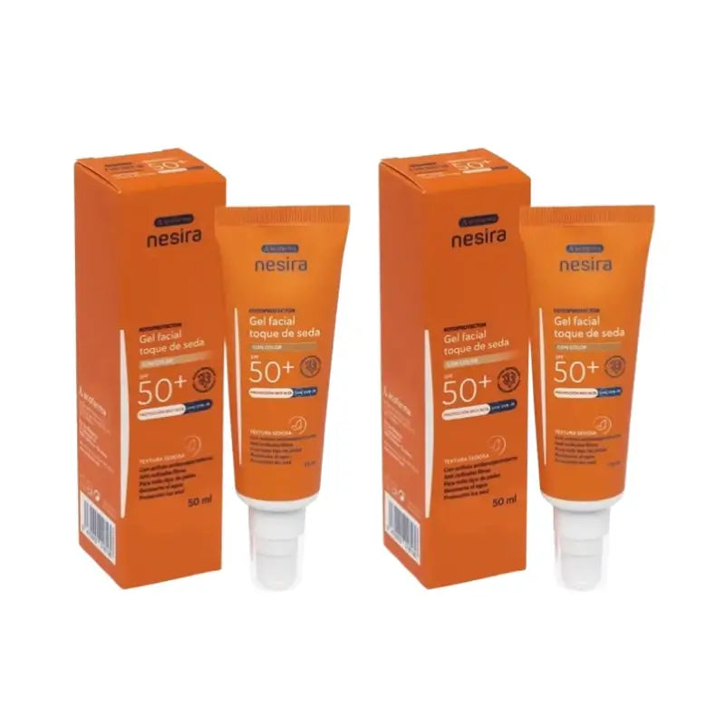 Nesira Silk Touch Face Gel Spf50+ With Colour , Pack 2 x 50 ml