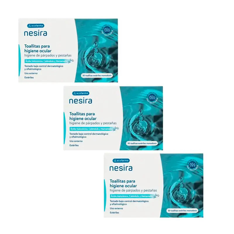 Nesira Lingettes d'hygiène oculaire, 3X 30 pièces, 90 pièces