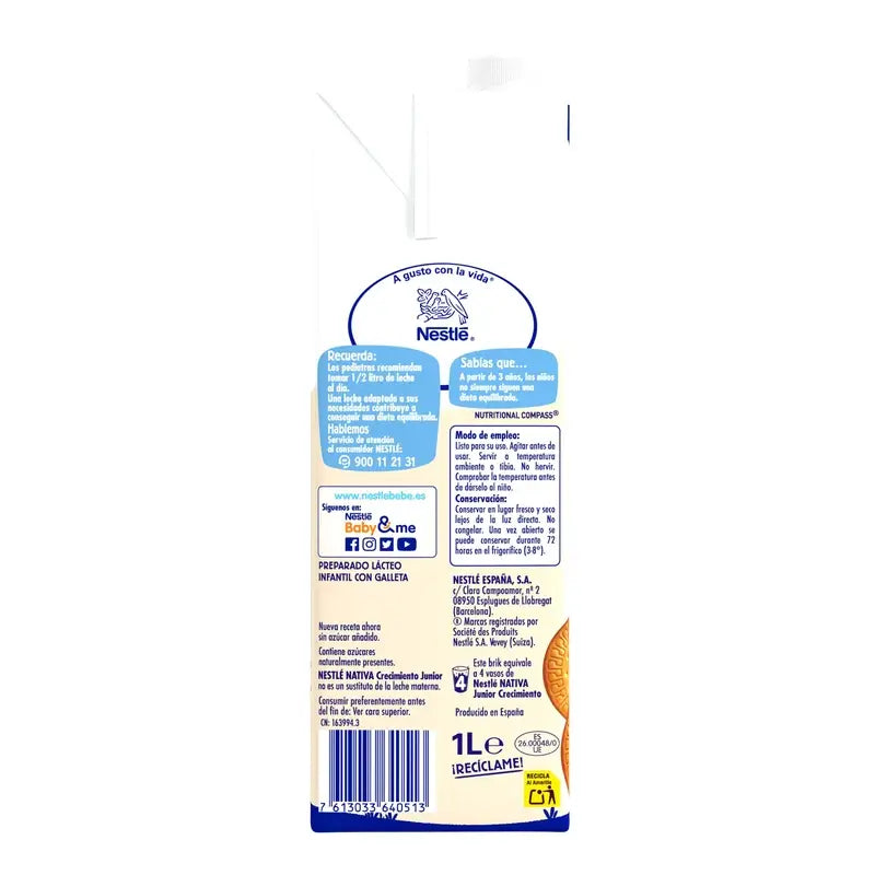 Nestlé Nativa Biscuit de croissance 3 ans, 1L