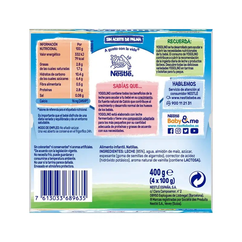 Nestlé Yogolino Desserts Crème pâtissière aromatisée à la vanille, 4X100 g