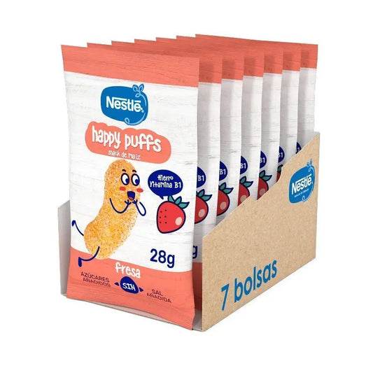 NESTLÉ Pack Healthy Snacking Happy Puffs Maïs à la fraise, 28g x 7 unités