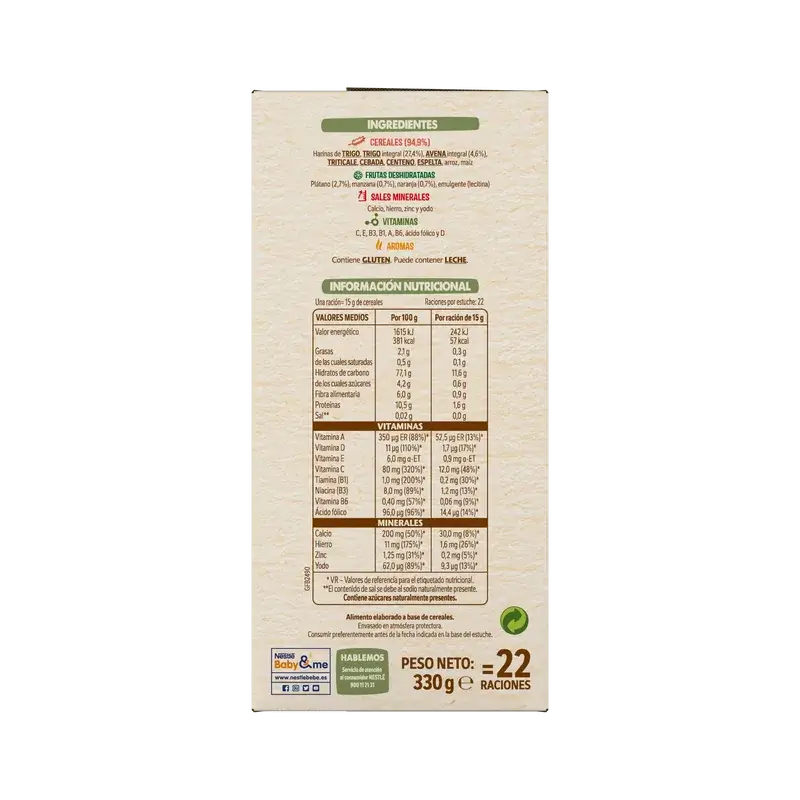 Nestlé Bouillie aux 8 céréales, 0 % de fruits, 330 g