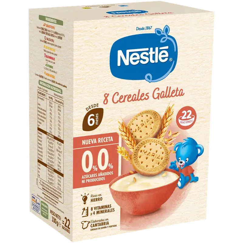Nestlé Bouillie aux 8 céréales 0 % biscuit, 330 g