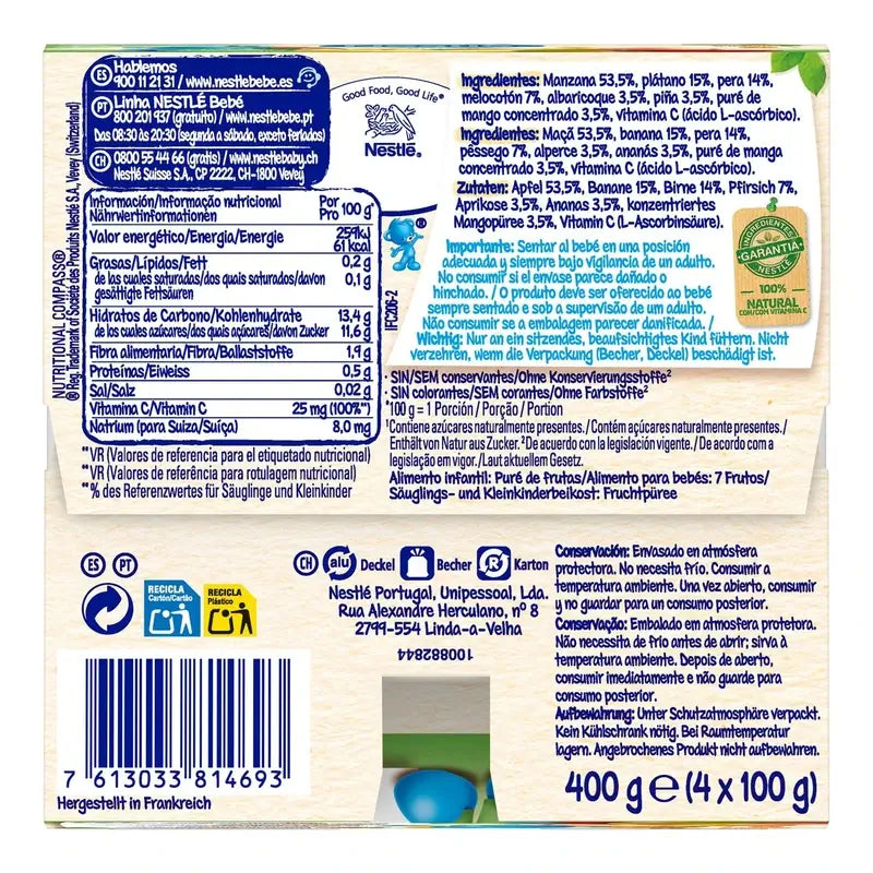 Portion de fruits Nestlé Puree 7, 4X100g