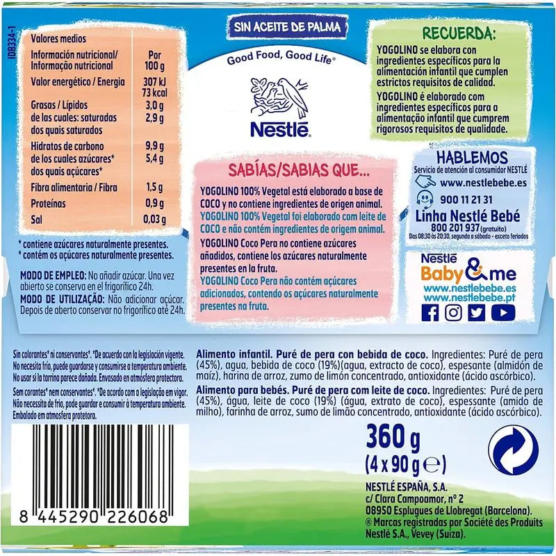 Yogolino Noix de Coco Poire , 4x90g