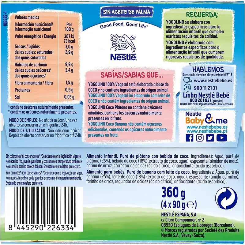 Yogolino Noix de Coco Banane, 4x90g