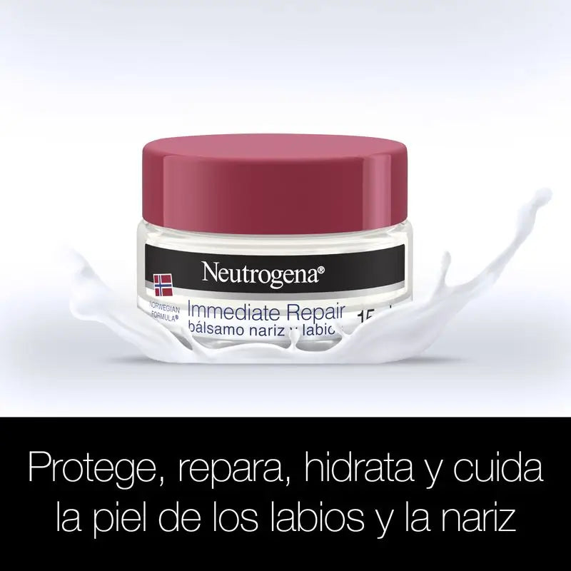 Neutrogena, Baume pour le nez et les lèvres, formule norvégienne, crème hydratante et réparatrice, absorption rapide, 15 ml