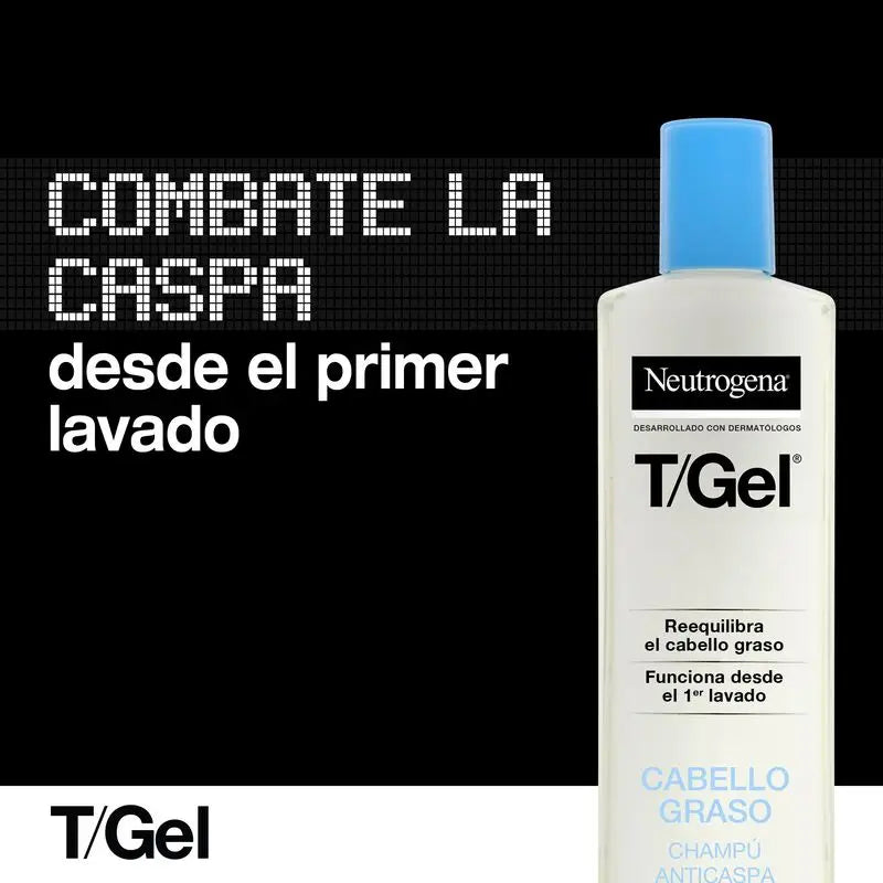Neutrogena T/Gel Shampooing antipelliculaire pour cheveux gras, 2 x 250 ml