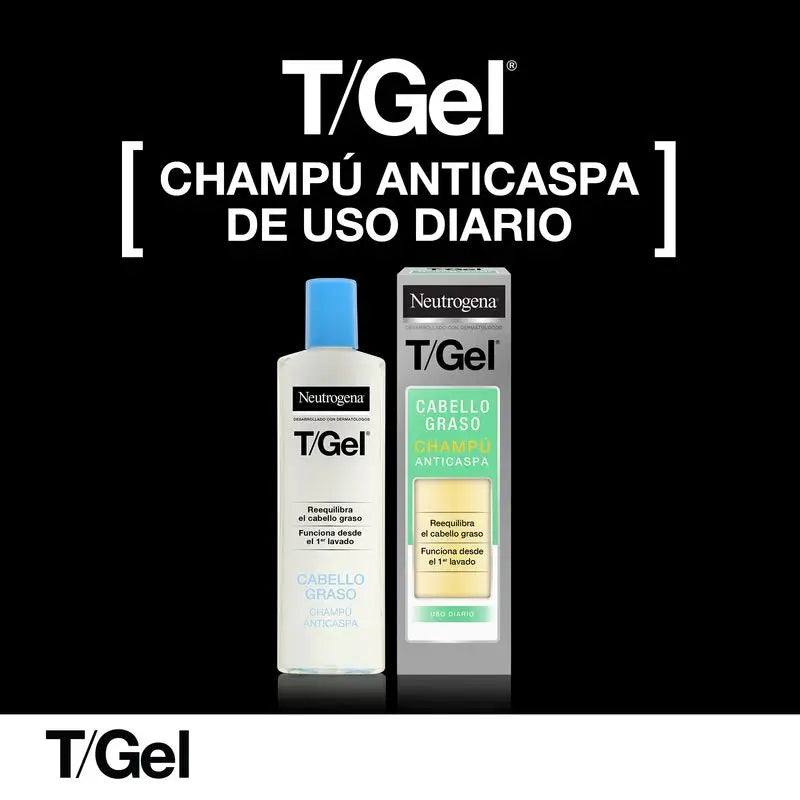 Neutrogena T/Gel Shampooing antipelliculaire pour cheveux gras, 2 x 250 ml