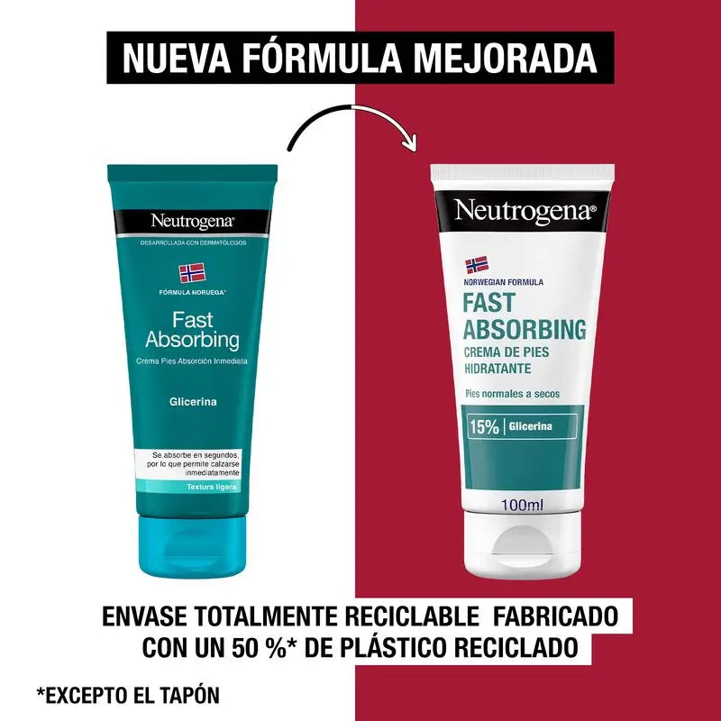 Neutrogena Immediate Absorption Moisturising Foot Cream Pack, 2x100 ml