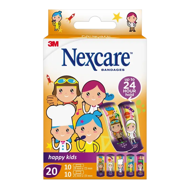 Nexcare Kids Bande de protection pour enfants avec design de professions assorties , 20 unités