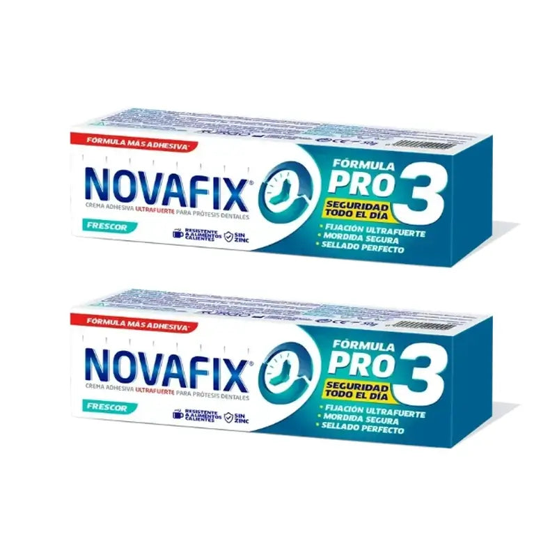 Novafix Pro 3 Freshness Crème adhésive pour prothèses dentaires Duplo, 2 x 50 gr
