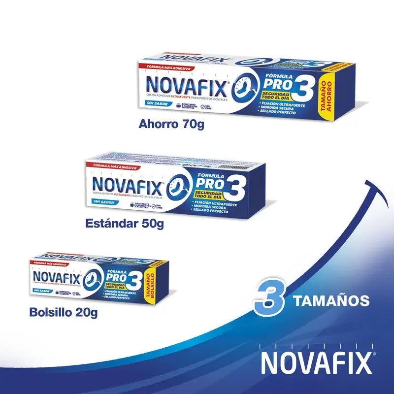 Novafix Pro3 Crème adhésive sans saveur pour prothèses dentaires, 50 g