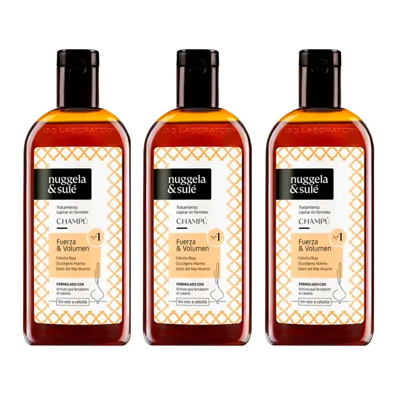 Nuggela & Sule Shampooing Premium à l'extrait d'oignon Cheveux faibles et gras, paquet de 3 x 250 ml