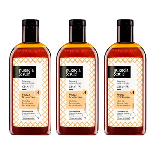 Nuggela & Sule Shampooing Premium à l'extrait d'oignon Cheveux faibles et gras, paquet de 3 x 250 ml