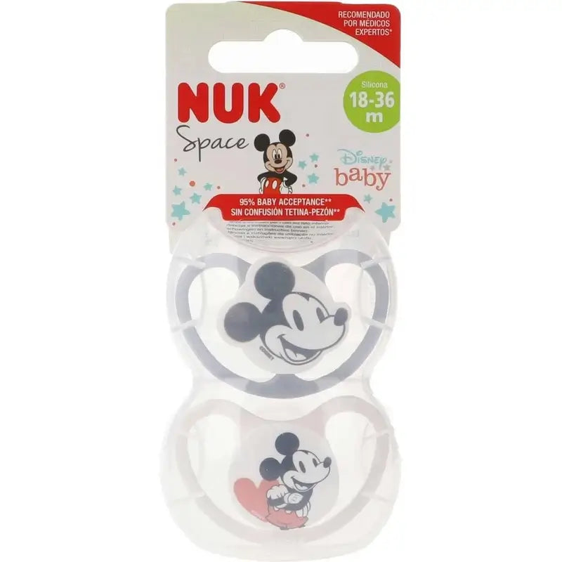 Nuk Sucette Space Mickey Mouse Gris T3 18-36M Silicone , 2 unités