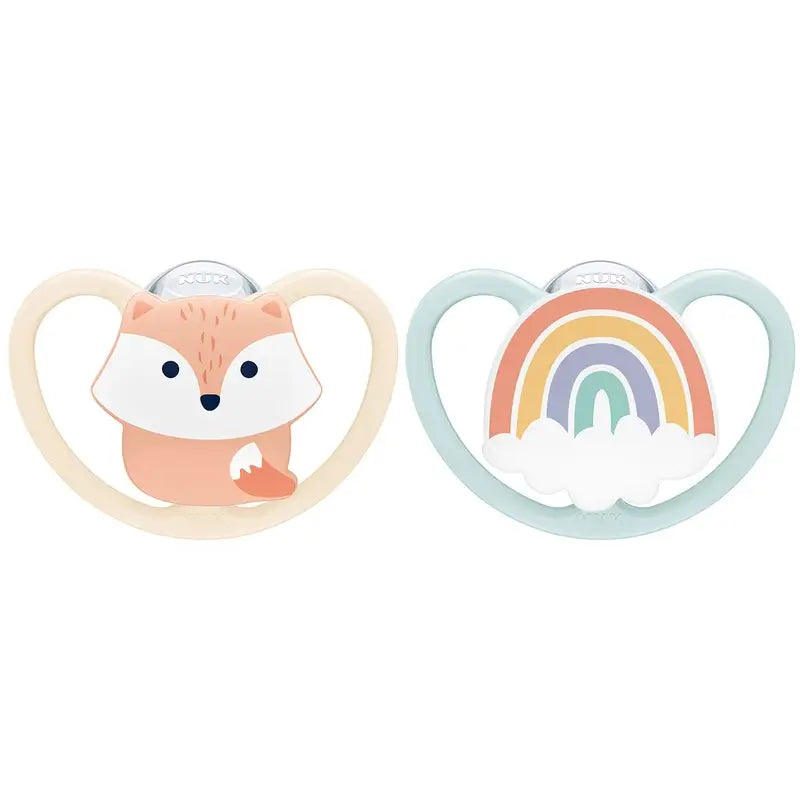 Sucette Nuk Space Fox/Rainbow T1 0-6M Silicone , 2 unités