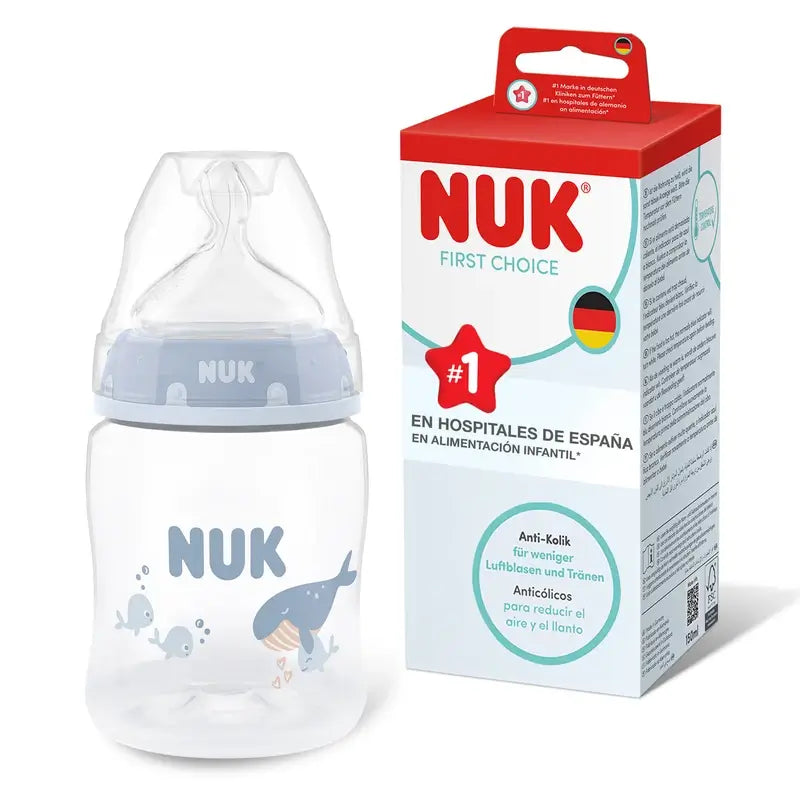 Biberon NUK First Choice+ 150 ml, tétine S 0m+, motif « baleine »