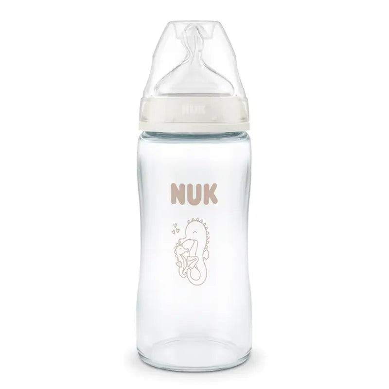 Biberon NUK First Choice+ en verre, 240 ml, tétine M (à partir de 3 mois), motif « Cheval de mer »