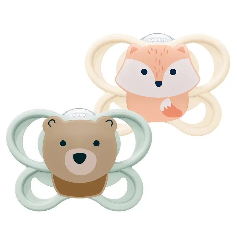 Sucette NUK Perfect Match Air en silicone T0 0-2 mois Renard/Ours, lot de 2