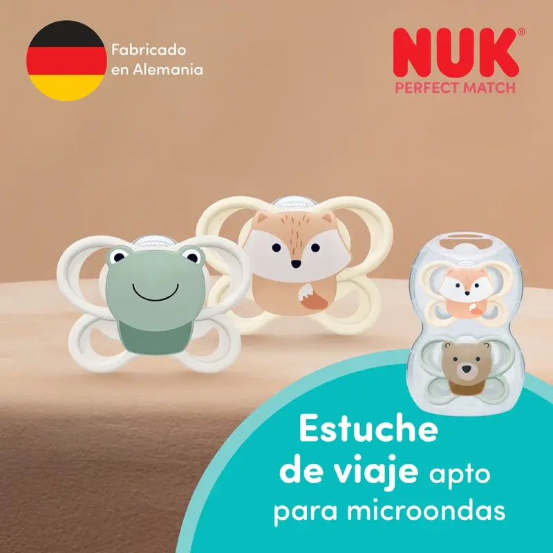 Sucette NUK Perfect Match Air en silicone T0 0-2 mois Renard/Ours, lot de 2