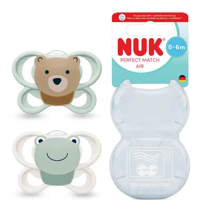 Sucette NUK Perfect Match Air en silicone T1 0-6 mois Ours/Grenouille, lot de 2